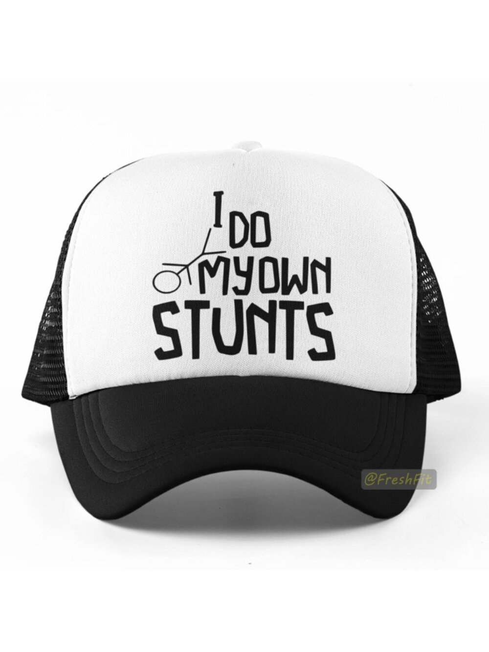 🆕I Do My Own Stunts Foam Trucker Hat Mesh Snapback Cap Black/White